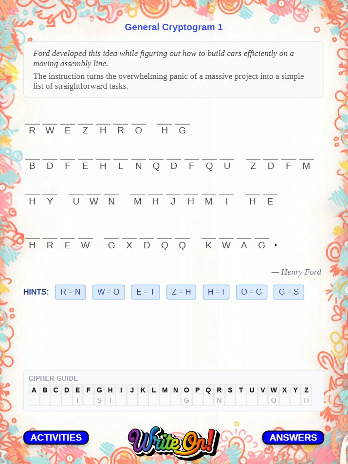 Cryptogram puzzle page
