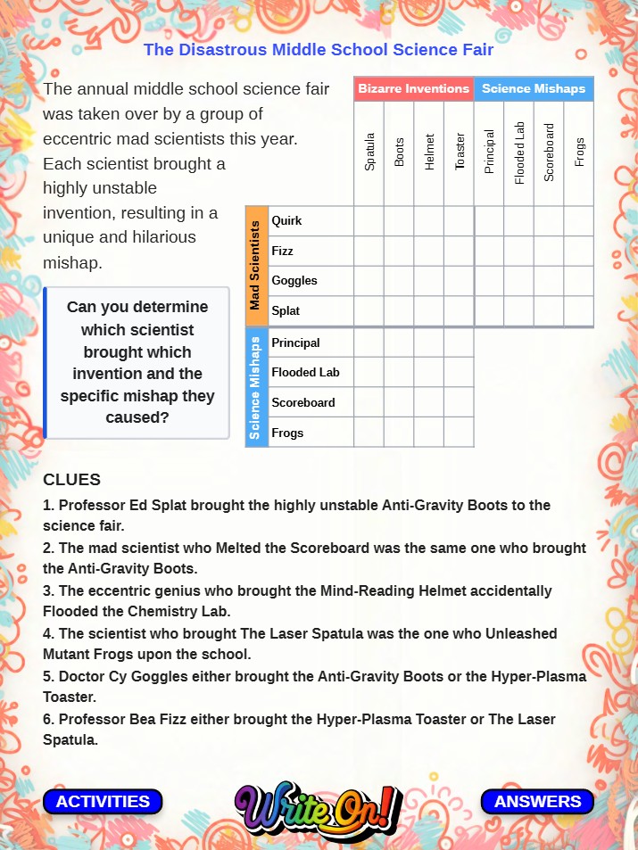 Logic grid puzzle page