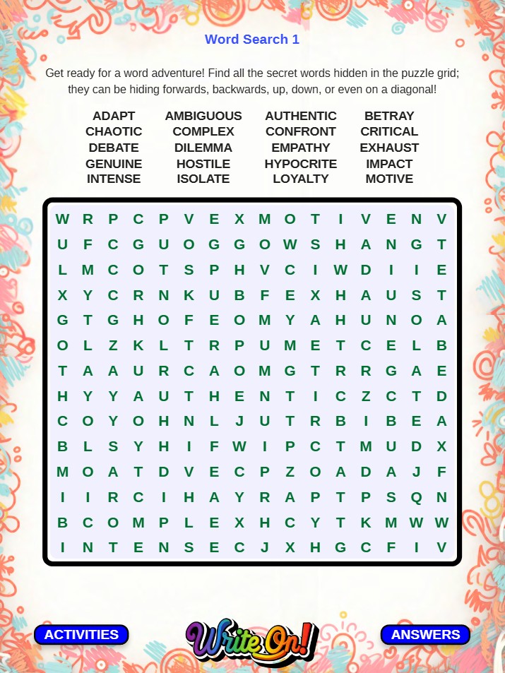 Word search puzzle page